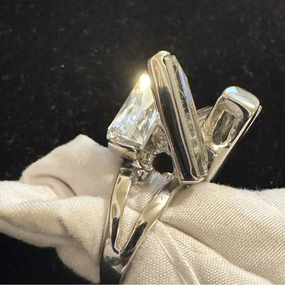 Silver 4 Clear Baguette CZ Ring Elegant Silver Crystal Ring